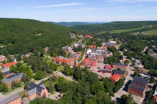 drone shot of college campus